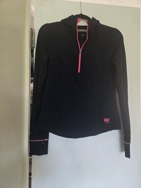 Y2k A&F Black Half-Zip Pullover with Pink Accents